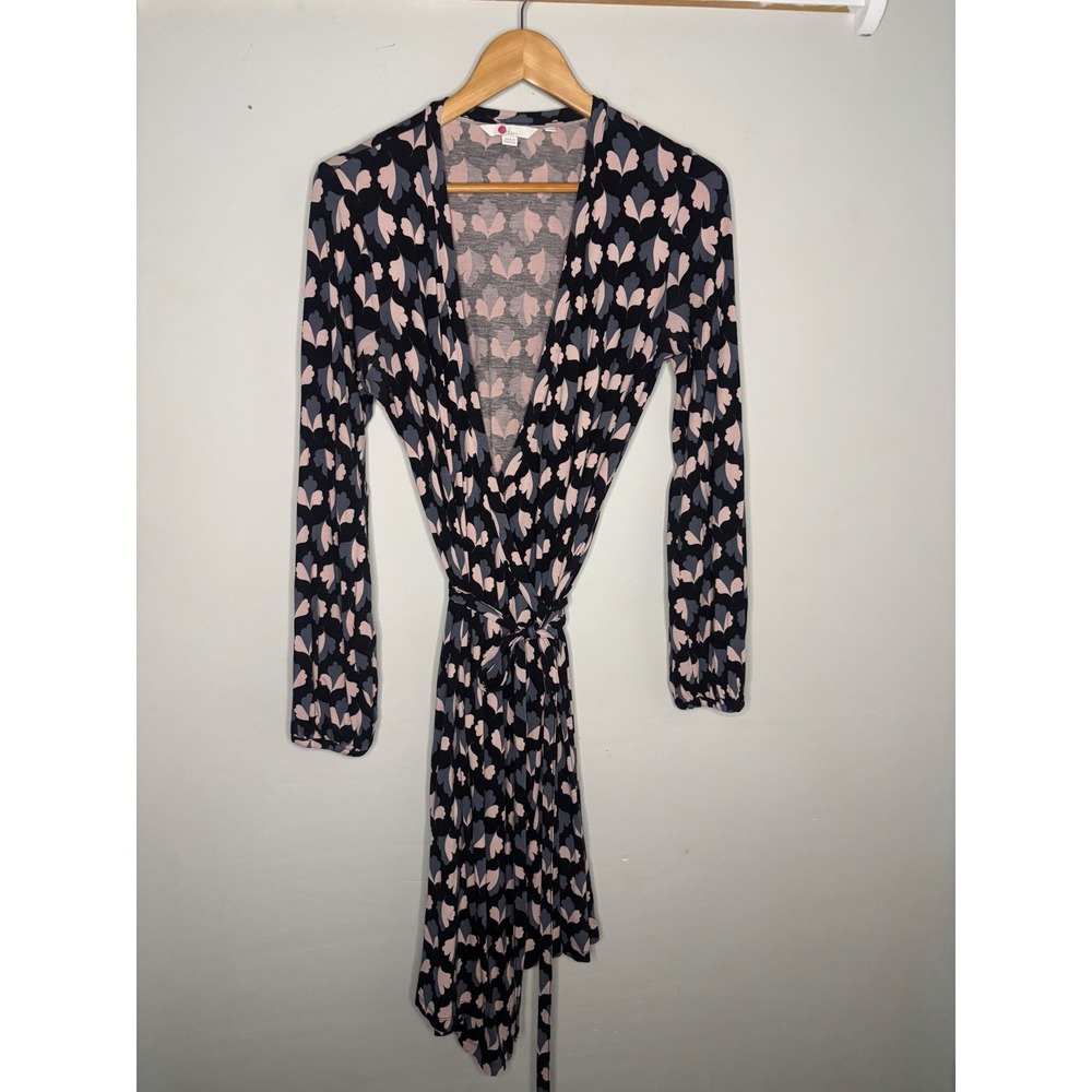 Boden Floral Jersey Wrap Dress Navy Pink Long Sleeve Petite 10P